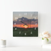 Powerlineサンセット風景壁時計 スクエア壁時計 (ホーム)