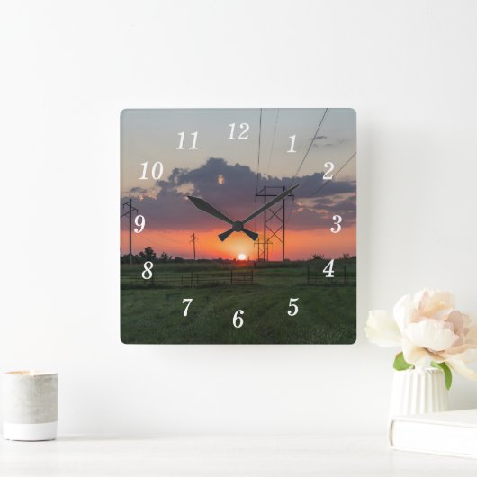 Powerlineサンセット風景壁時計 スクエア壁時計 (ホーム)