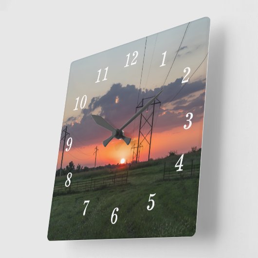 Powerlineサンセット風景壁時計 スクエア壁時計 (傾斜)