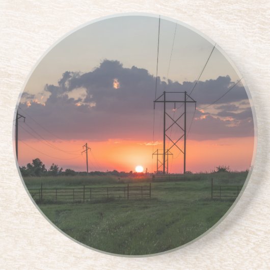 Powerline夕日の風景 コースター (正面)