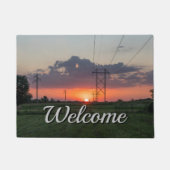 Powerline Sunset Landscape Welcome Format ドアマット (正面)