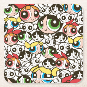 PowerPuff Girls顔パターン スクエアペーパーコースター