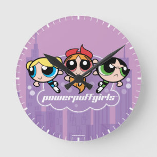 PowerPuff Girls teamのロゴ ラウンド壁時計
