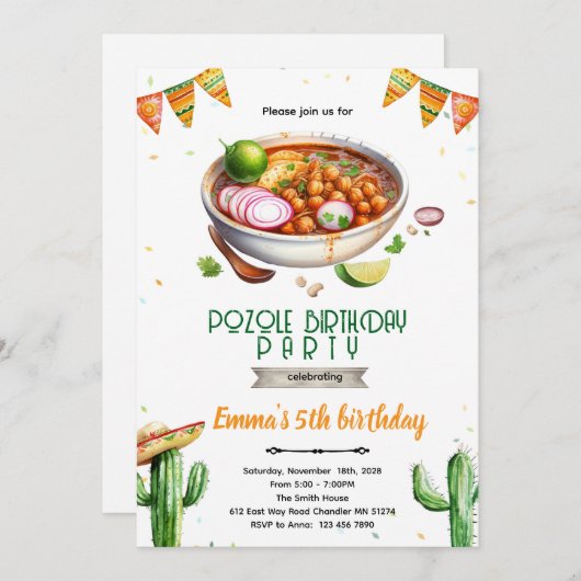 Pozole Birthday party Invitation 招待状 (正面/裏面)