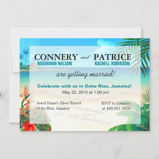 PRエキゾチックビーチ結婚ジャマイカの砂の名前を取得 招待状 (裏面)
