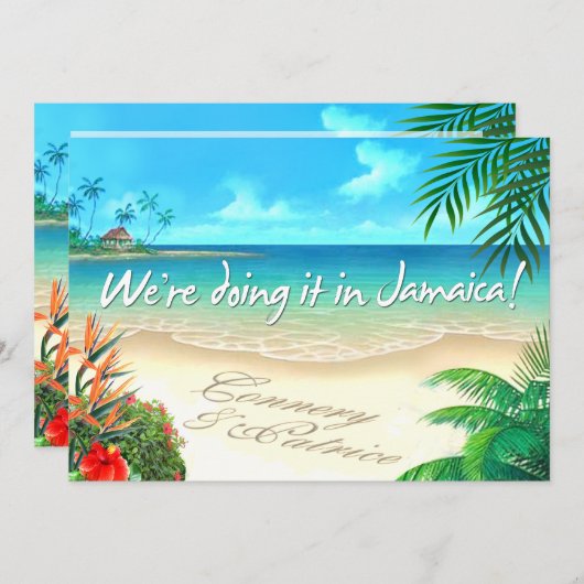 PRエキゾチックビーチ結婚ジャマイカの砂の名前を取得 招待状 (正面/裏面)