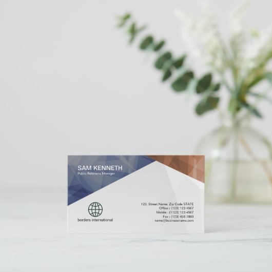 PR活動のカラフルで幾何学的な名刺 名刺 (スタンド正面)