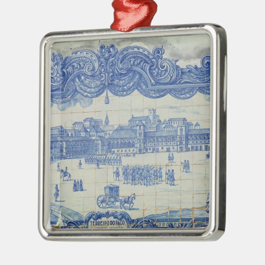 Pracaを描写するAzulejosのタイルはComercioをします メタルオーナメント (左)