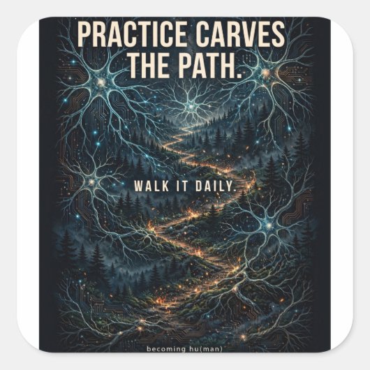 "Practice Carves the Path" 脳科学Tシャツ スクエアシール (正面)
