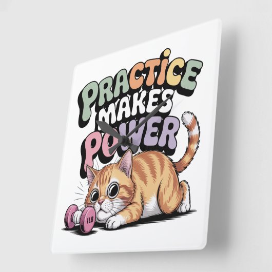 Practice Makes Power スクエア壁時計 (傾斜)