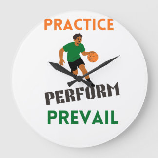Practice. Perform. Prevail. Basketball Motivation  ラージ壁時計