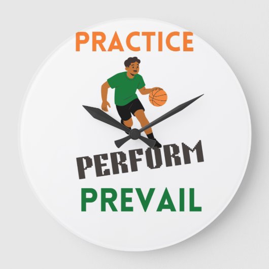 Practice. Perform. Prevail. Basketball Motivation ラージ壁時計 (正面)