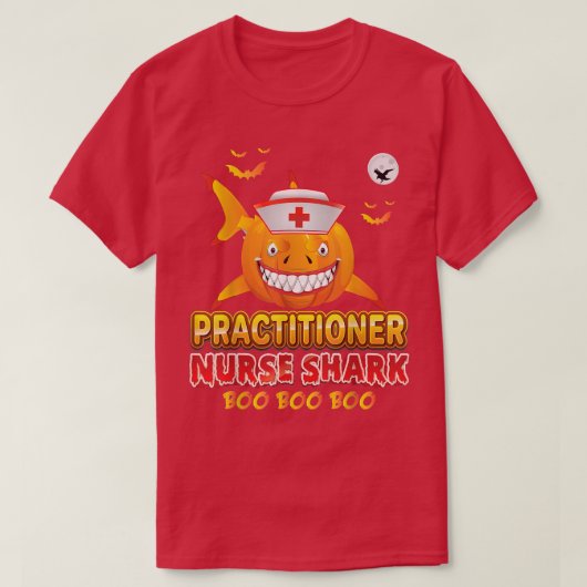 Practitioner Nurse Shark Boo Pumpkin Halloween Wit Tシャツ (デザイン正面)