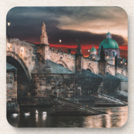 Prague Charles Bridge Night Hard Plastic Coaster コースター