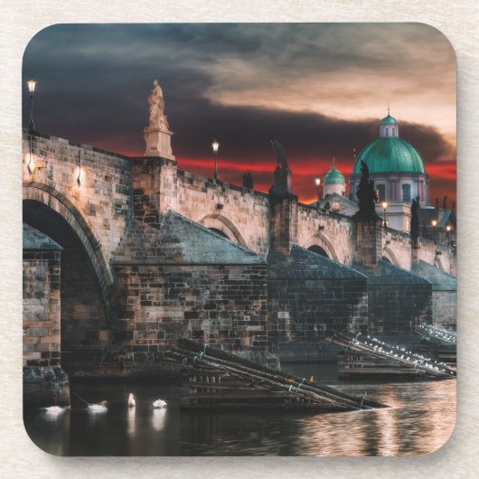Prague Charles Bridge Night Hard Plastic Coaster コースター (正面)
