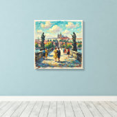 Prague Charles Bridge Vintage Scene Stretched Canv キャンバスプリント (インサイチュ (ウッドフロア))