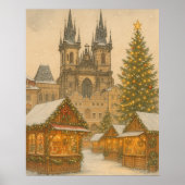 Prague Christmas Postcard Holiday Art Poster ポスター (正面)