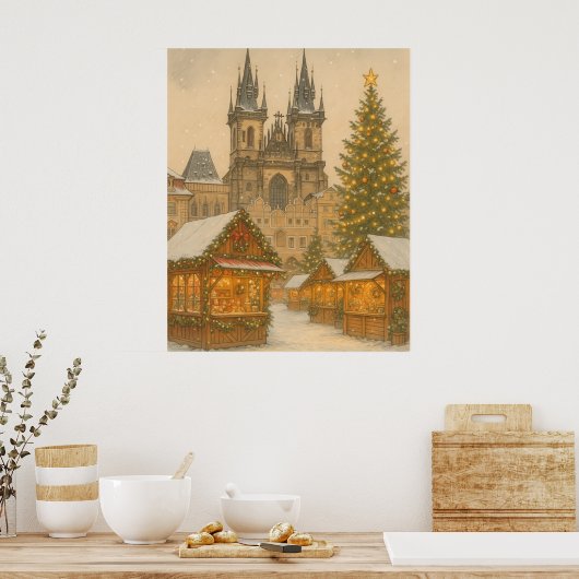 Prague Christmas Postcard Holiday Art Poster ポスター (キッチン)