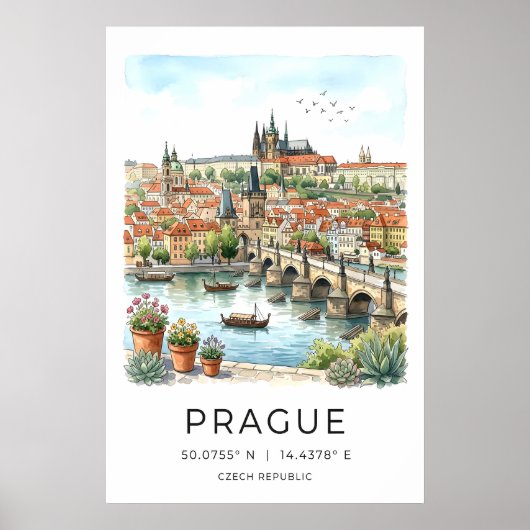 Prague City Wall Art Charles Bridge, Vltava River ポスター (正面)