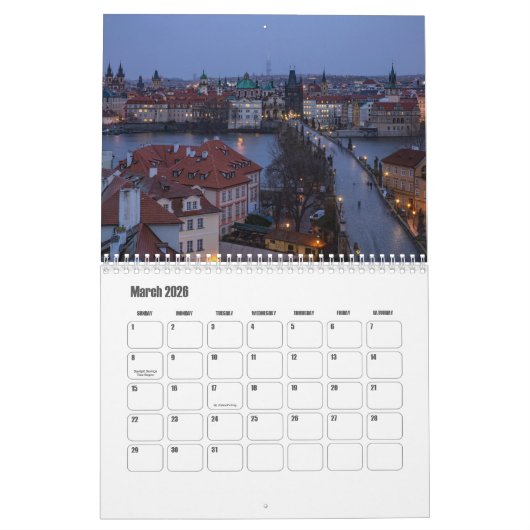Prague-Czech Republic Calendar カレンダー (3月 2026)