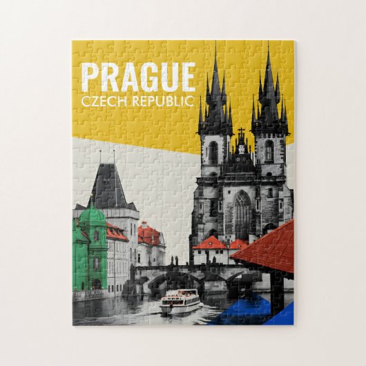 Prague Czech Republic Old Town Skyline Collage ジグソーパズル (縦)