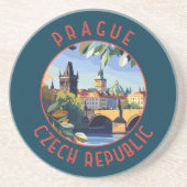 Prague Czech Republic Retro Distressed Circle コースター (正面)