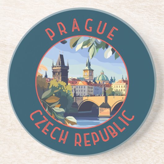Prague Czech Republic Retro Distressed Circle コースター (正面)
