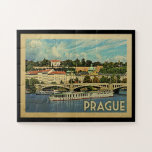 Prague Czech Republic Vintage Travel ジグソーパズル<br><div class="desc">Prague Czech Republic design in Vintage Travel style featuring a beautiful city river view with bridge.</div>