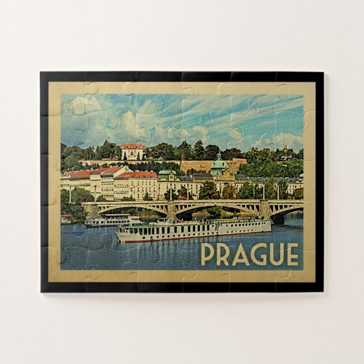 Prague Czech Republic Vintage Travel ジグソーパズル (横)