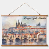 Prague Czech Republic Watercolor Panorama View 吊り下げ型タペストリー (正面)