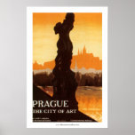 Prague - The City of Art ポスター<br><div class="desc">Vintage travel poster for "Prague,  the city of art" with a shadowed sculpture and panoramic view.</div>