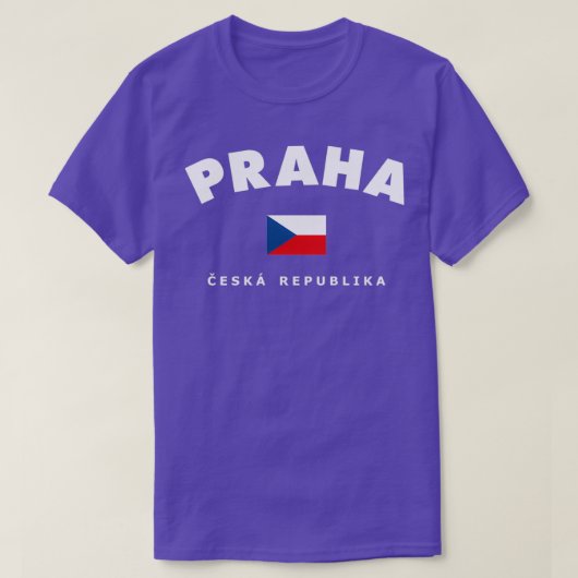 Praha Ceska Republika blue with czech flag Tシャツ (デザイン正面)