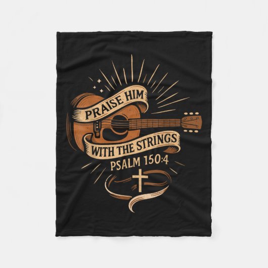 Praise Him With The Strings Jesus Acoustic Guitar フリースブランケット (正面)