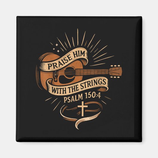 Praise Him With The Strings Jesus Acoustic Guitar  マグネット (正面)