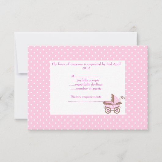 pramかわいらし付きピンクのrsvp 出欠カード (正面)