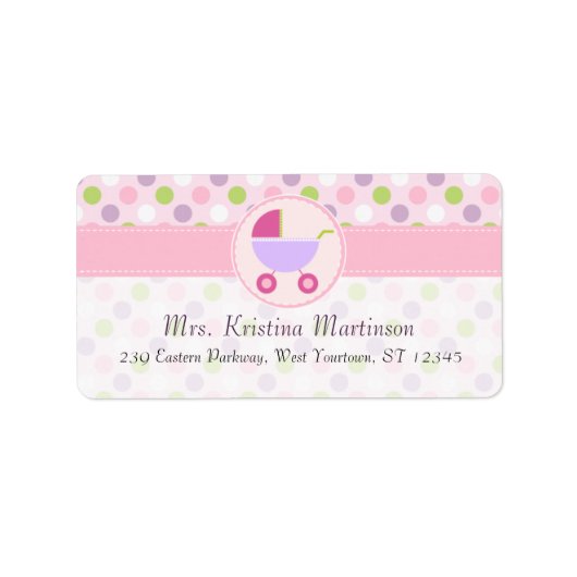 Pramと水玉模様のアドレス ラベル (正面)