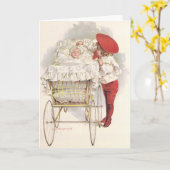 Pramのビクトリアンヴィンテージ、子供、ベビー カード (黄色い花)