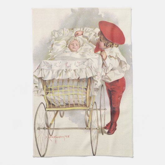 Pramのビクトリアンヴィンテージ、子供、ベビー キッチンタオル (縦)