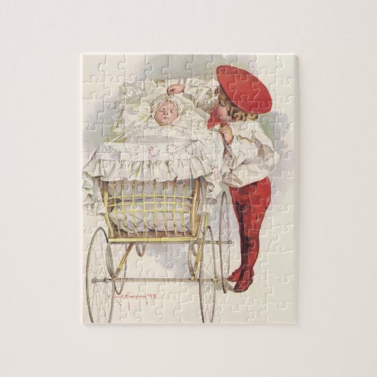 Pramのビクトリアンヴィンテージ、子供、ベビー ジグソーパズル (縦)