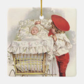 Pramのビクトリアンヴィンテージ、子供、ベビー セラミックオーナメント (裏面)