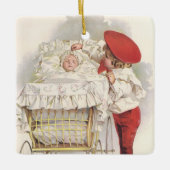 Pramのビクトリアンヴィンテージ、子供、ベビー セラミックオーナメント (正面)