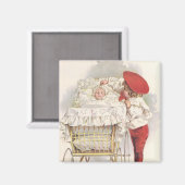 Pramのビクトリアンヴィンテージ、子供、ベビー マグネット (正面/裏面)