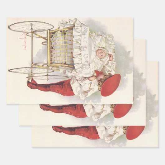 Pramのビクトリアンヴィンテージ、子供、ベビー ラッピングペーパーシート (セット)