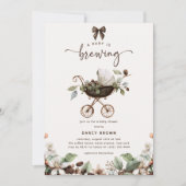 Pram 'Baby is Brewing' Coffee Baby Shower 招待状 (正面)