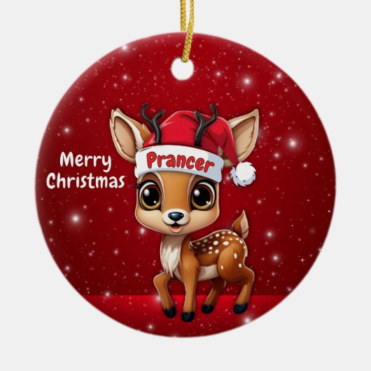 Prancer Baby Deer, Fawn, Doe, Reindeer🦌 🎄 セラミックオーナメント (正面)