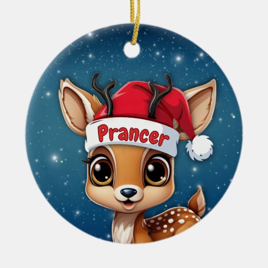 Prancer Baby Deer, Fawn, Doe, Reindeer 🦌🎄 セラミックオーナメント (正面)