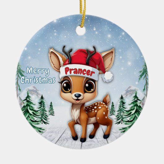 Prancer Baby Deer, Fawn, Doe, Reindeer 🦌🎄 セラミックオーナメント (正面)