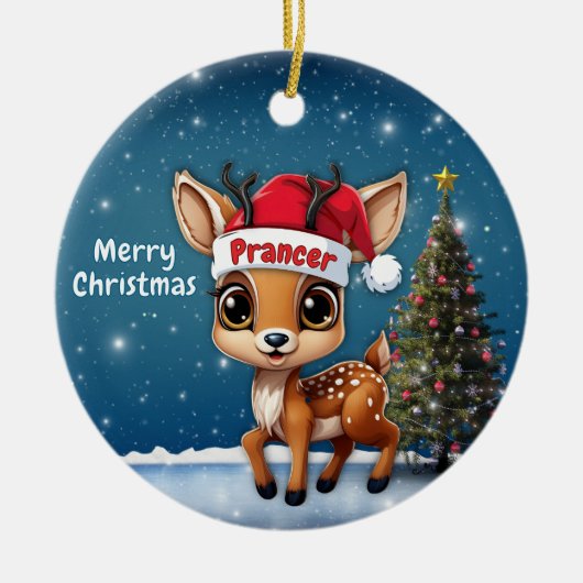 Prancer Baby Deer, Fawn, Doe, Reindeer🦌 🎄 セラミックオーナメント (正面)