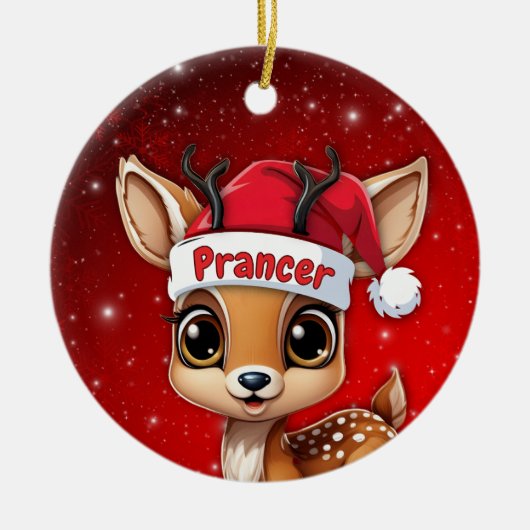 Prancer Baby Deer, Fawn, Doe, Reindeer🦌 🎄 セラミックオーナメント (正面)