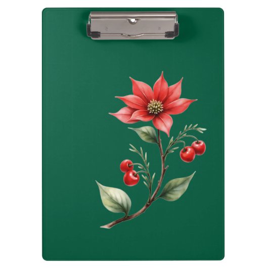Prancheta Natal verde e flores vermelhas クリップボード (正面)